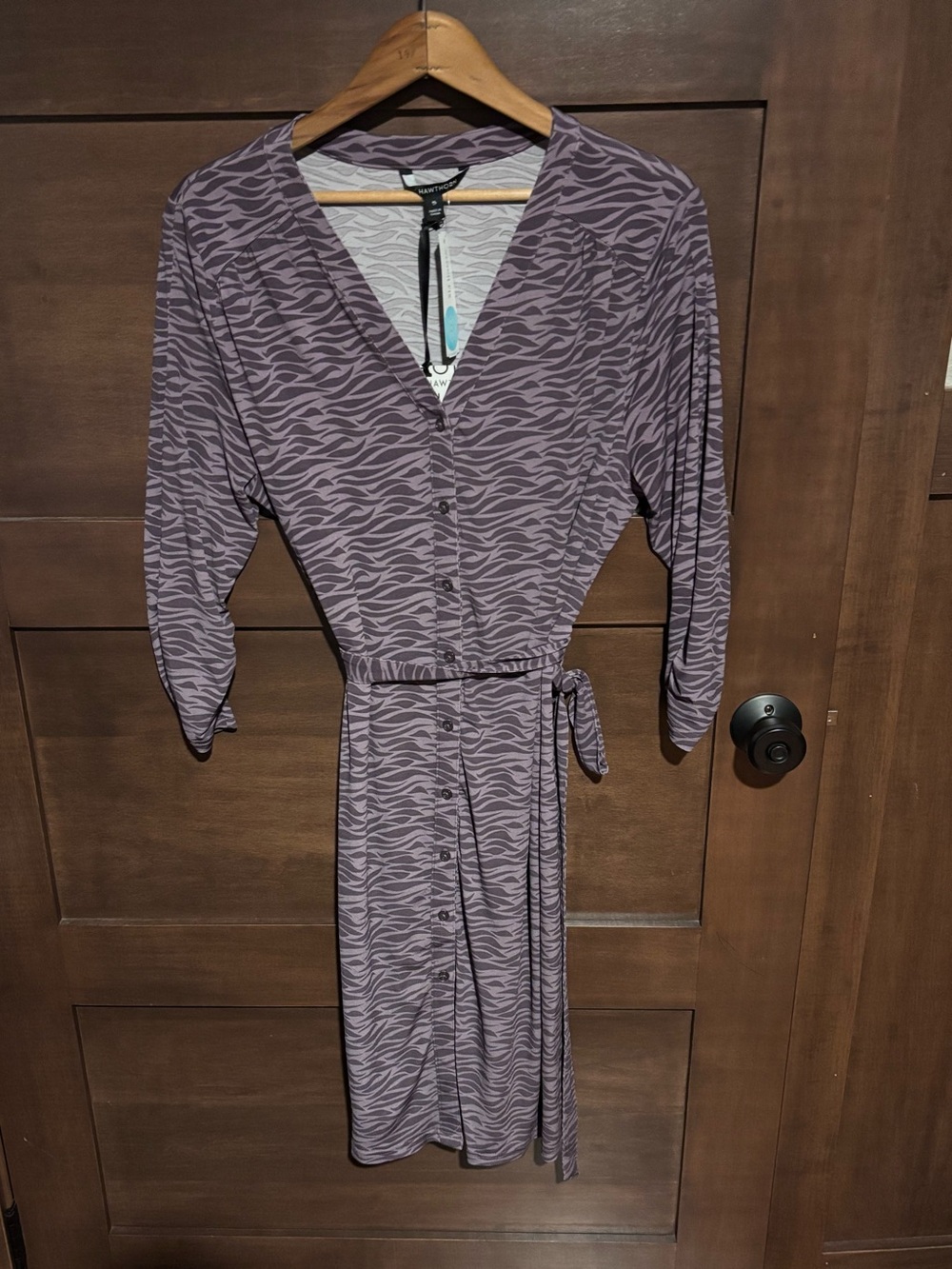 41 Hawthorne Women’s Purple Zebra-Print Button-Front Wrap Dress